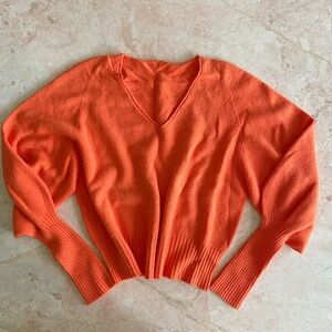 Orange V-neck knit sweater pull over